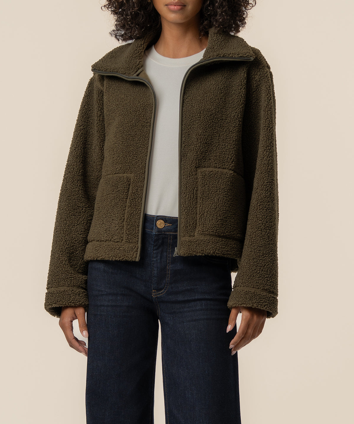 Dena Faux Shearling Jacket in Olive