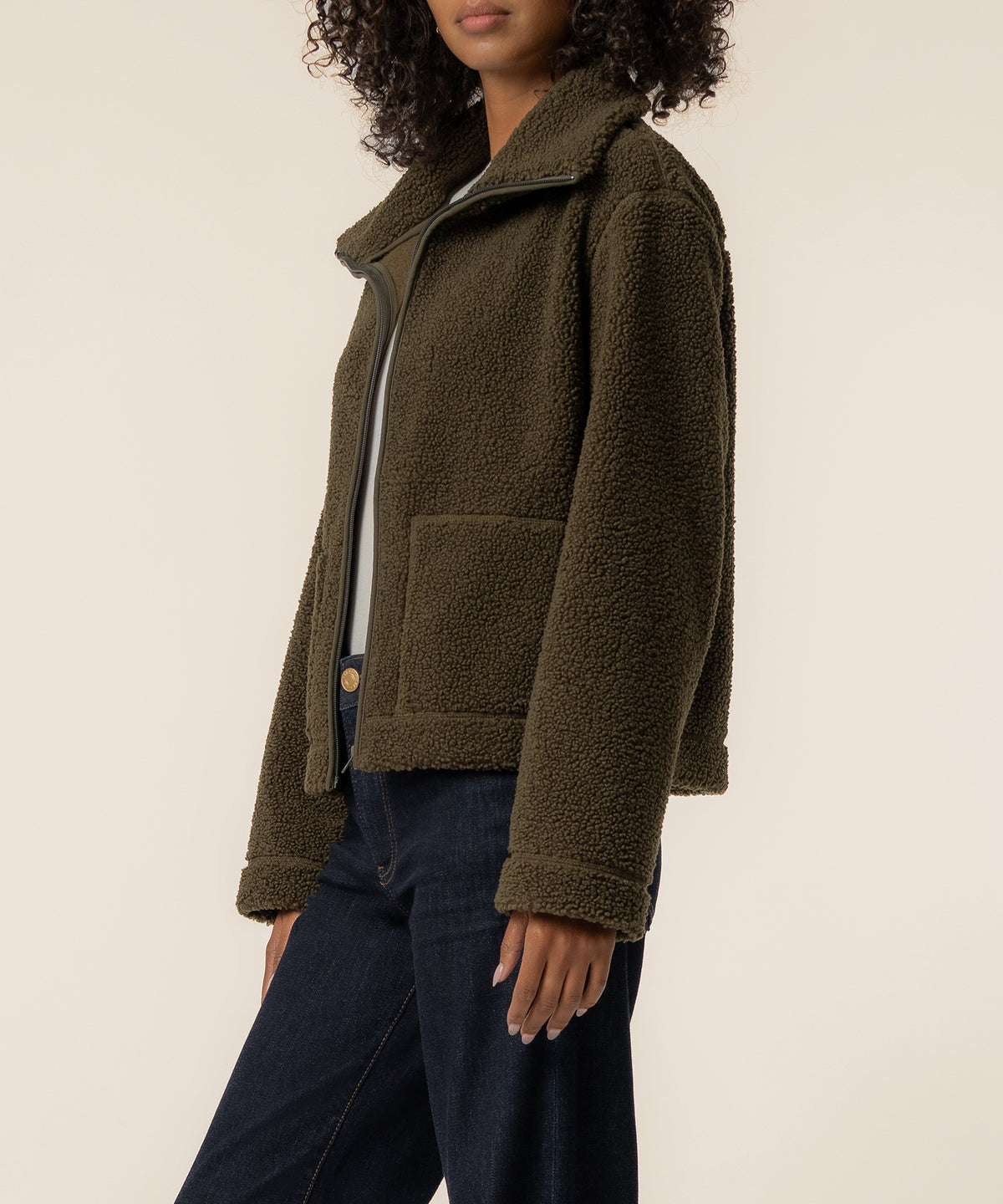 Dena Faux Shearling Jacket in Olive