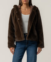 Saskia Faux Fur Jacket in Chocolate