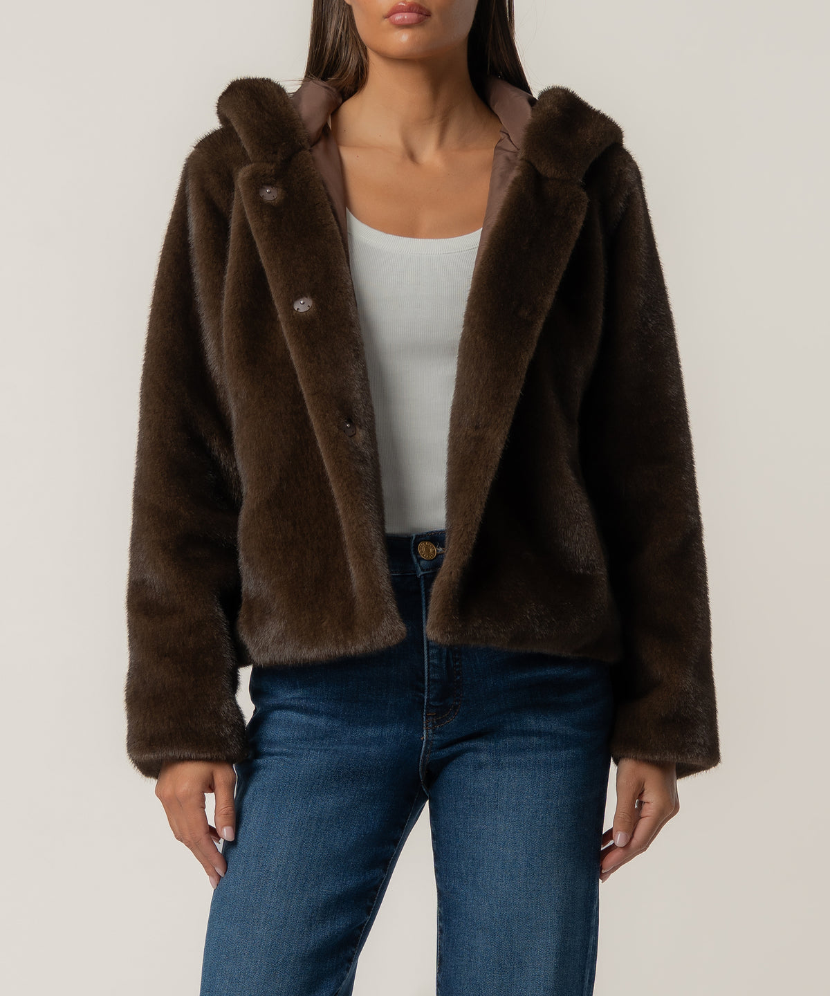Saskia Faux Fur Jacket in Chocolate