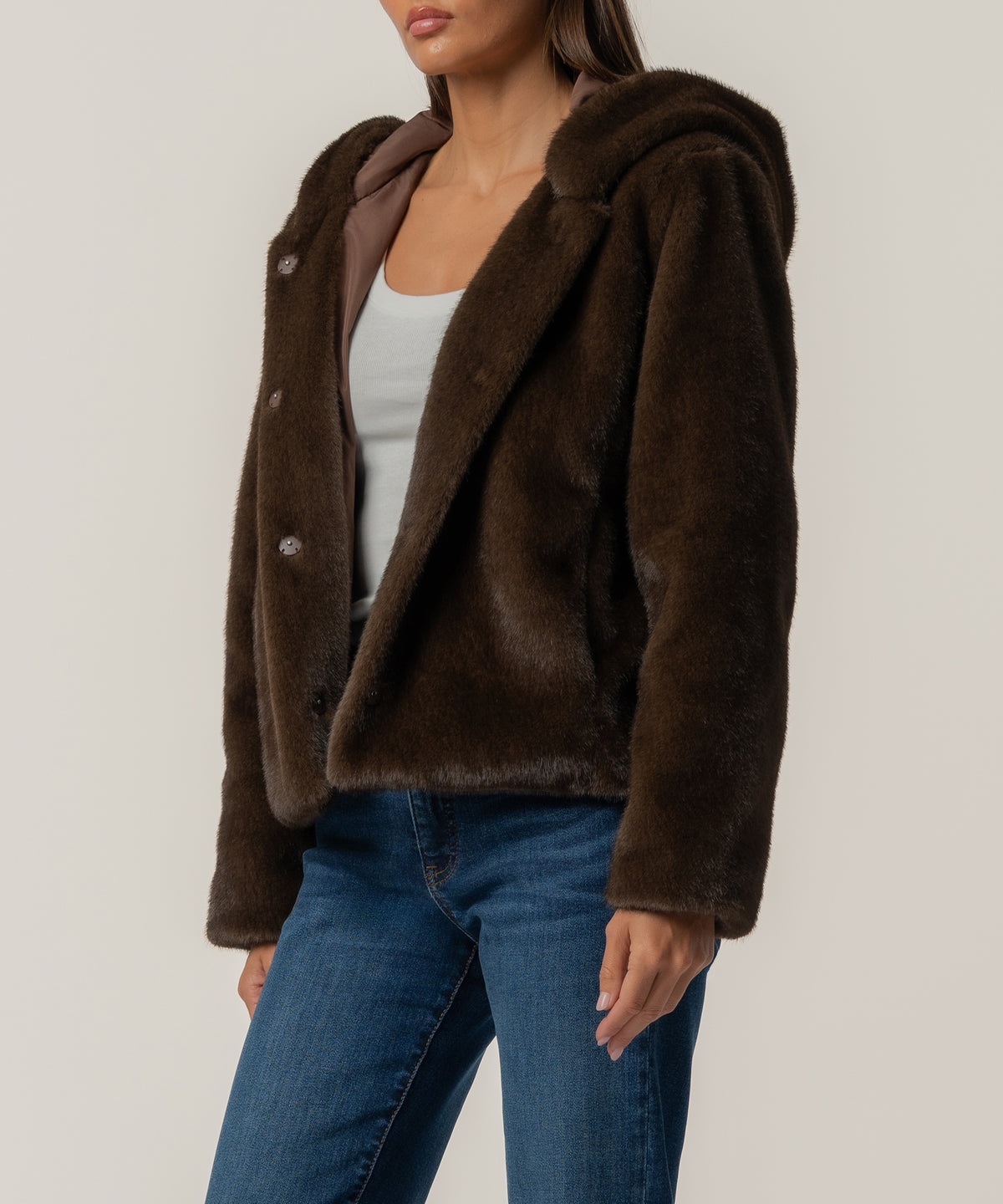 Saskia Faux Fur Jacket in Chocolate