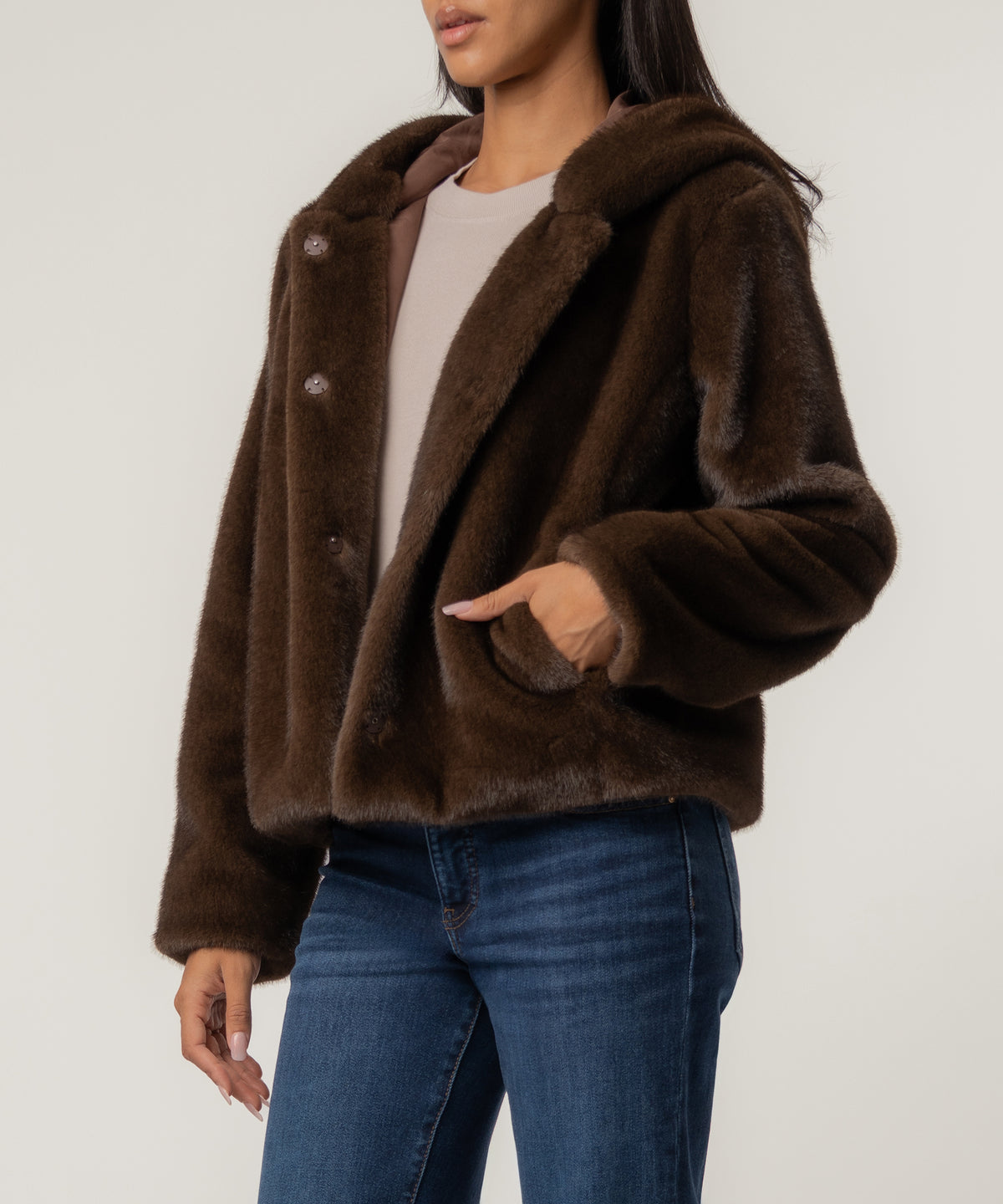 Saskia Faux Fur Jacket in Chocolate