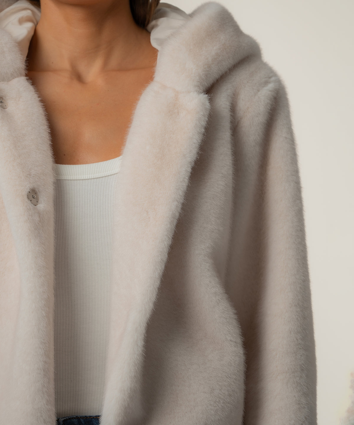 Saskia Faux Fur Jacket in Ivory