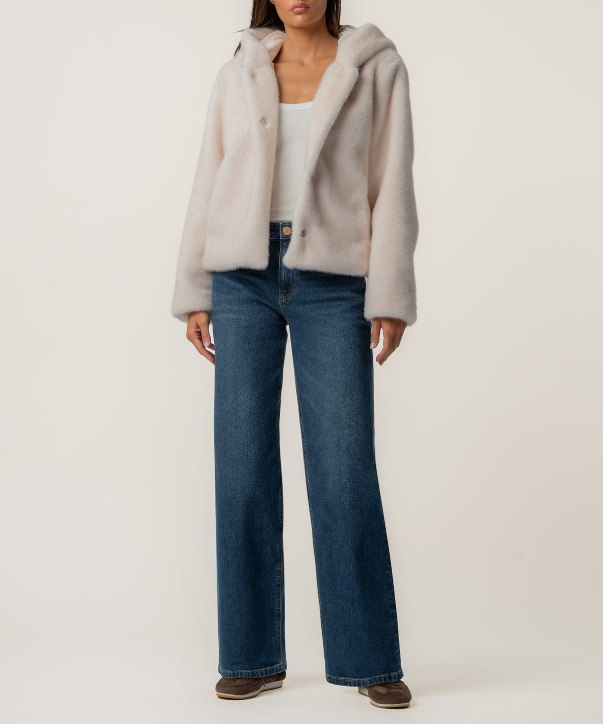 Saskia Faux Fur Jacket in Ivory