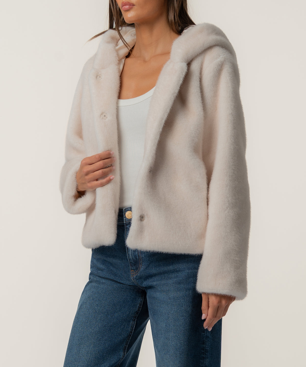 Saskia Faux Fur Jacket in Ivory