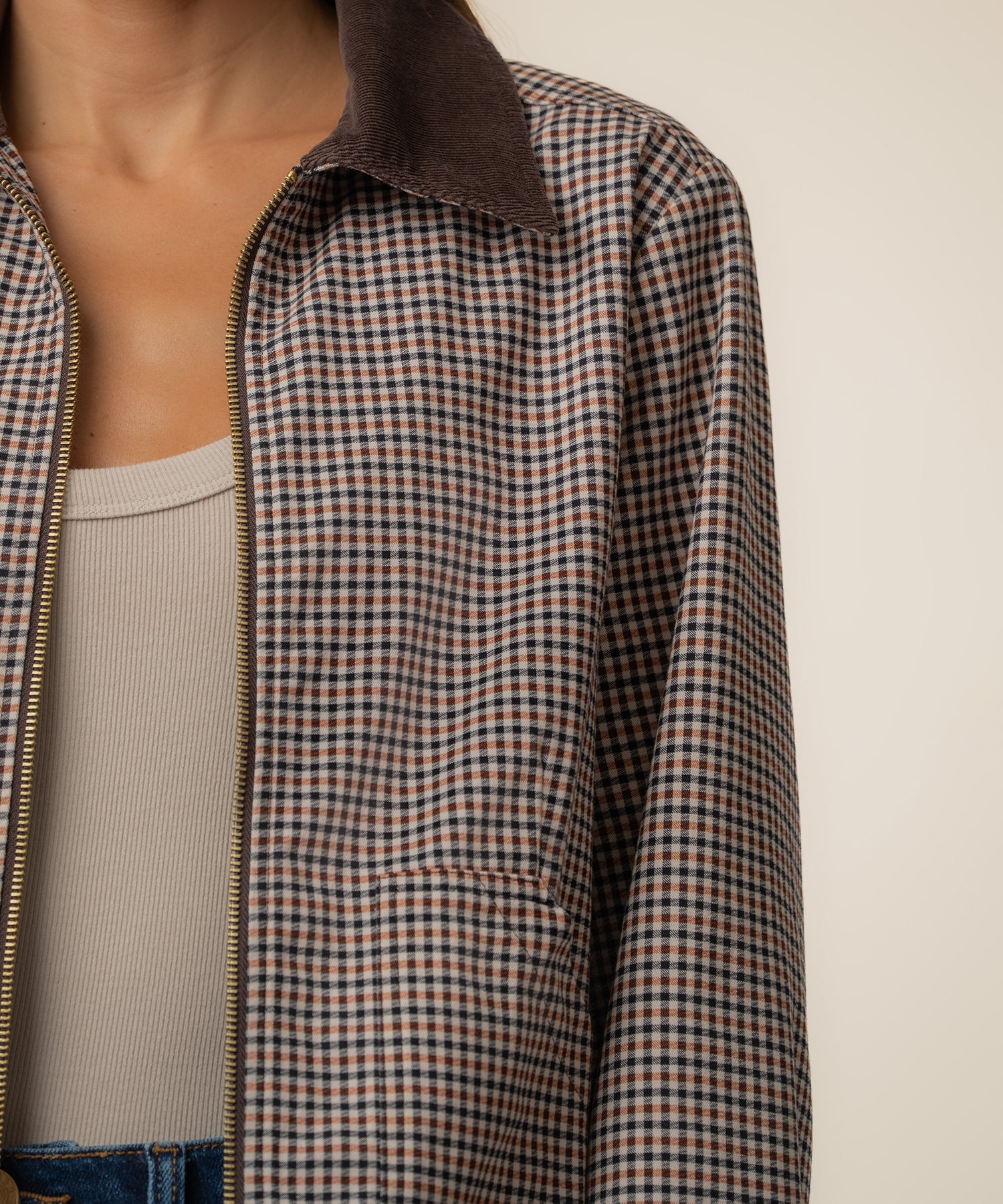 Natalia Twill Plaid Jacket in Chocolate - Kut from the Kloth