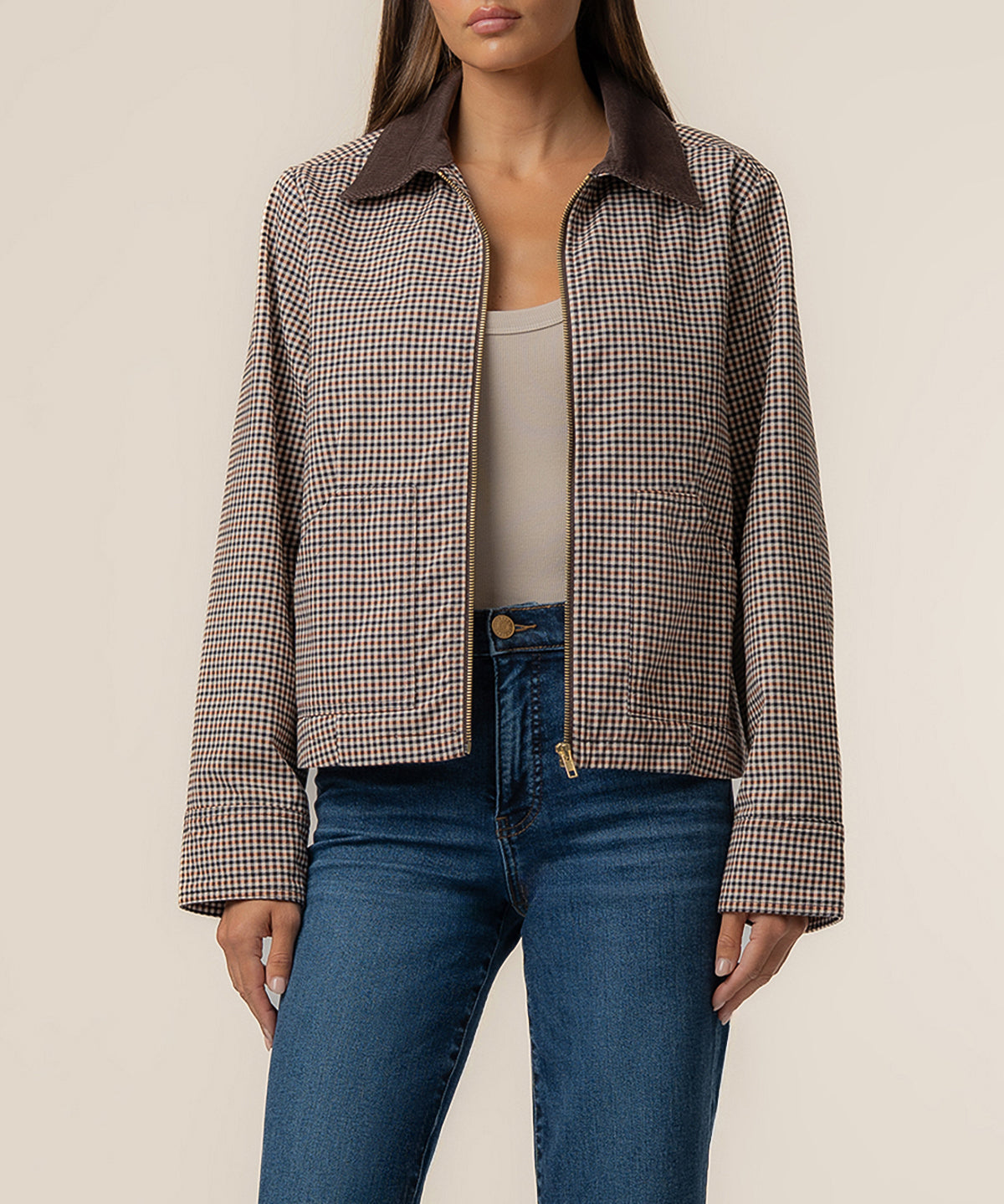 Natalia Twill Plaid Jacket in Chocolate