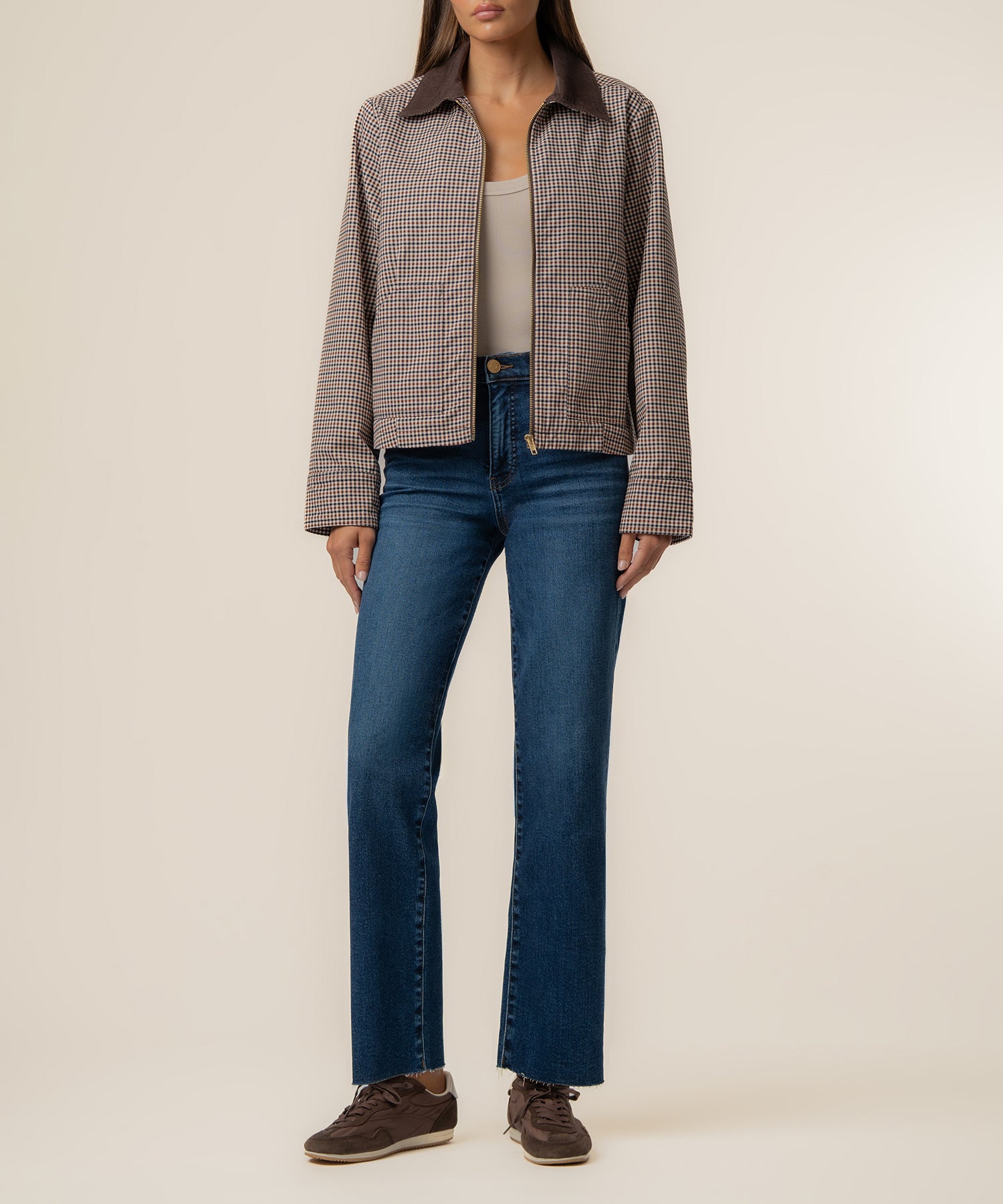 Natalia Twill Plaid Jacket in Chocolate