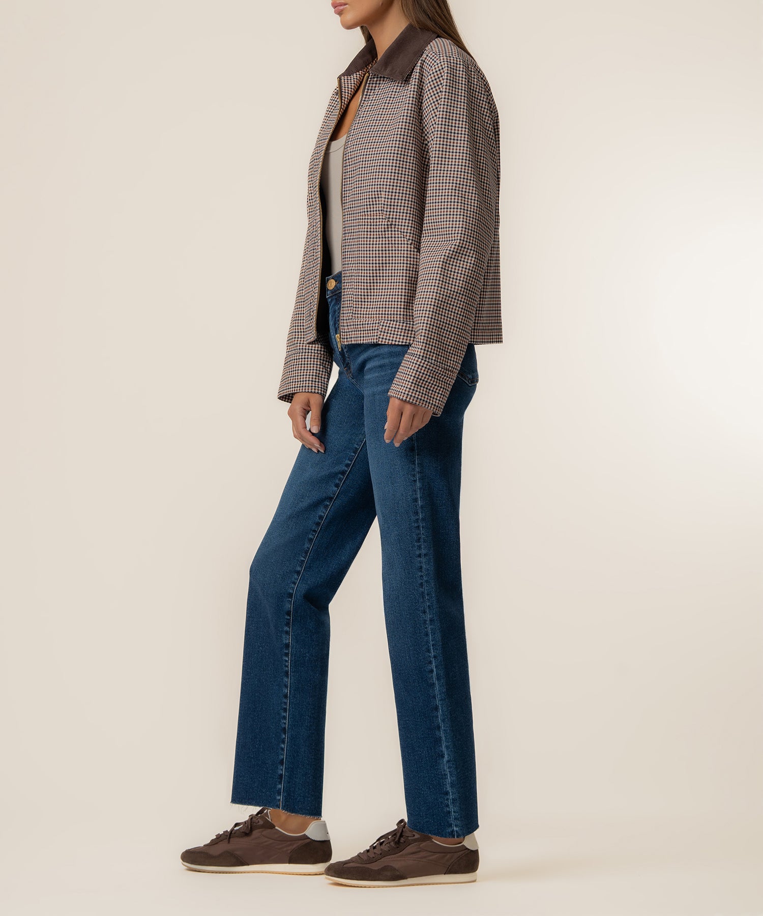 Natalia Twill Plaid Jacket in Chocolate