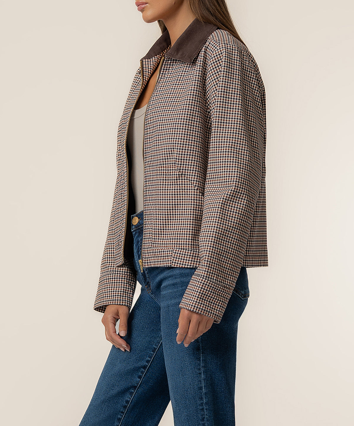 Natalia Twill Plaid Jacket in Chocolate