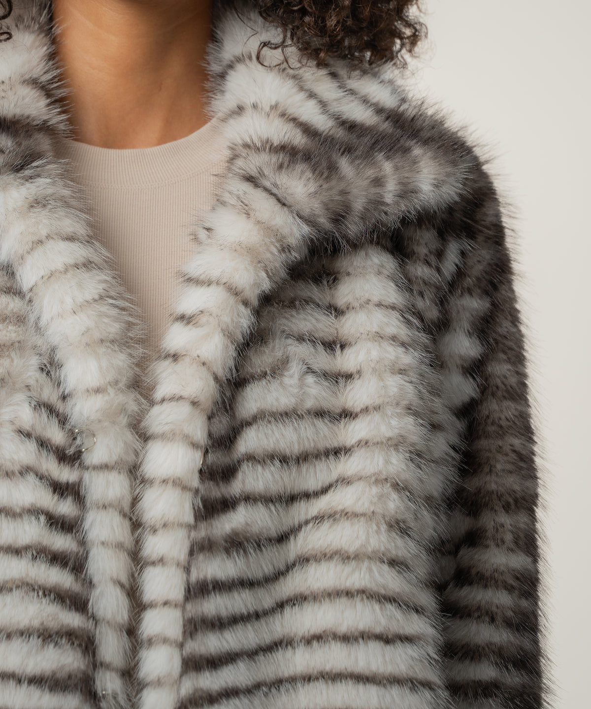 Paris Faux Fur Coat, Exclusive in Brown/White