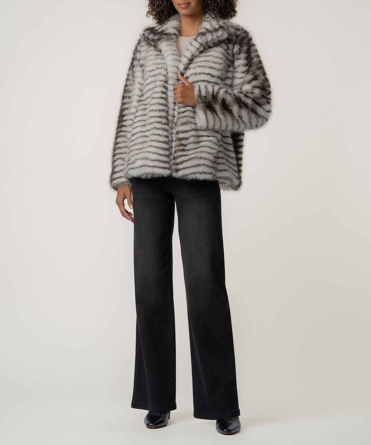 Paris Faux Fur Coat, Exclusive in Brown/White