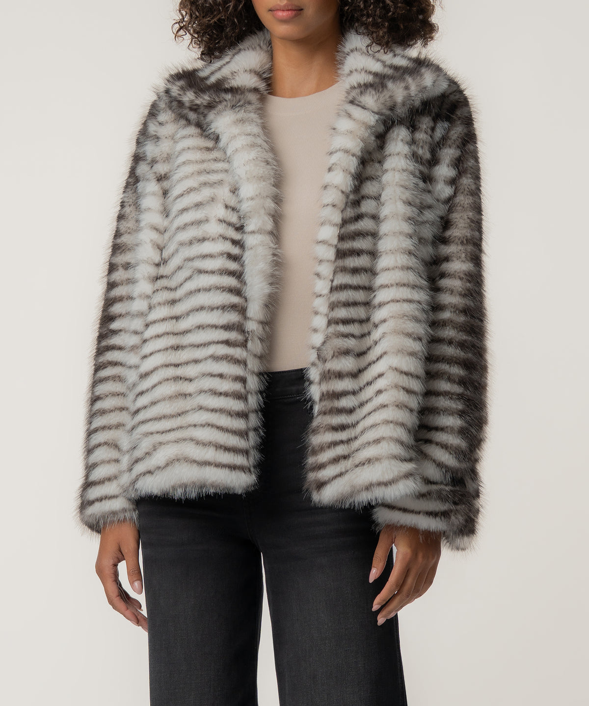 Paris Faux Fur Coat, Exclusive in Brown/White