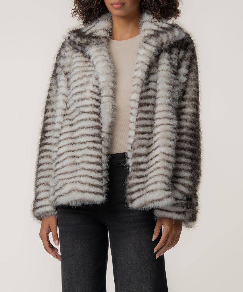 Paris Faux Fur Coat, Exclusive in Brown/White