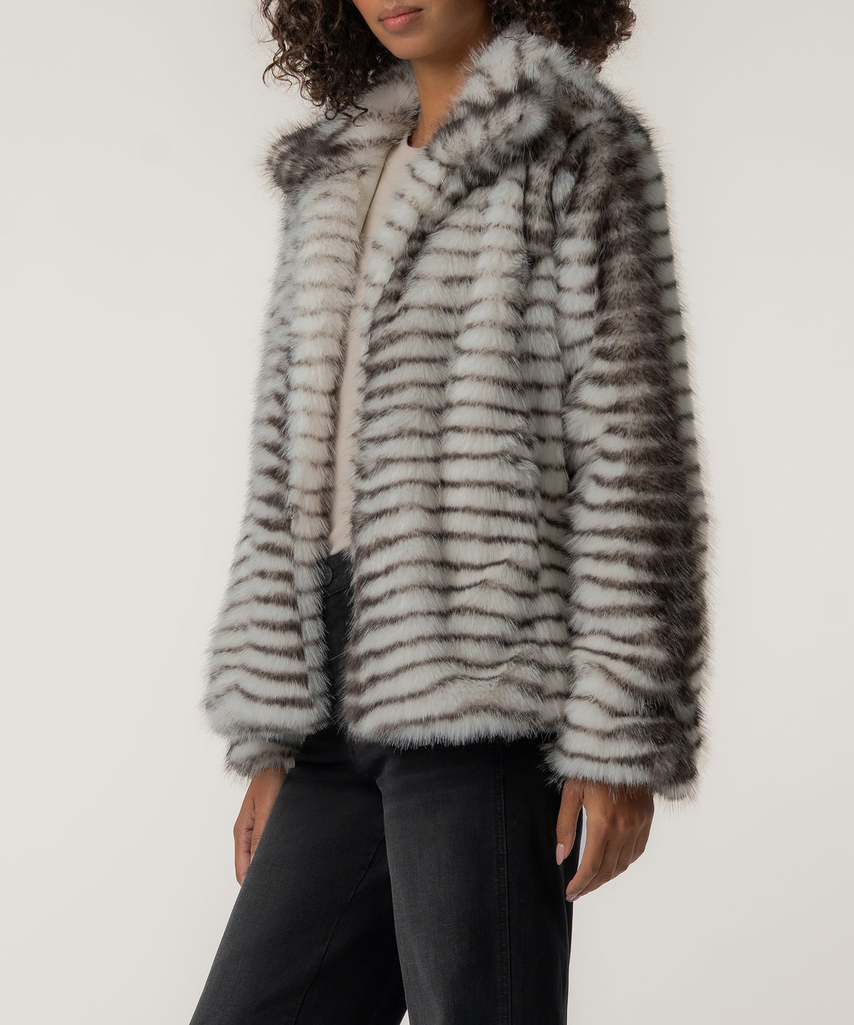 Paris Faux Fur Coat, Exclusive in Brown/White