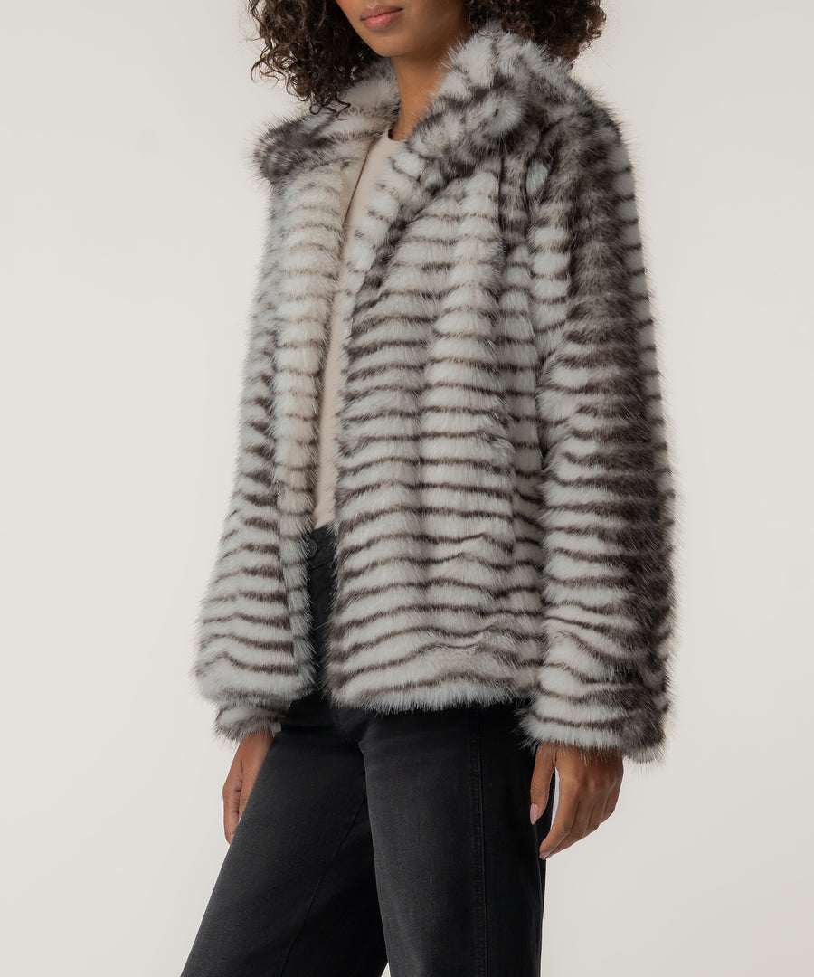 Paris Faux Fur Coat, Exclusive in Brown/White