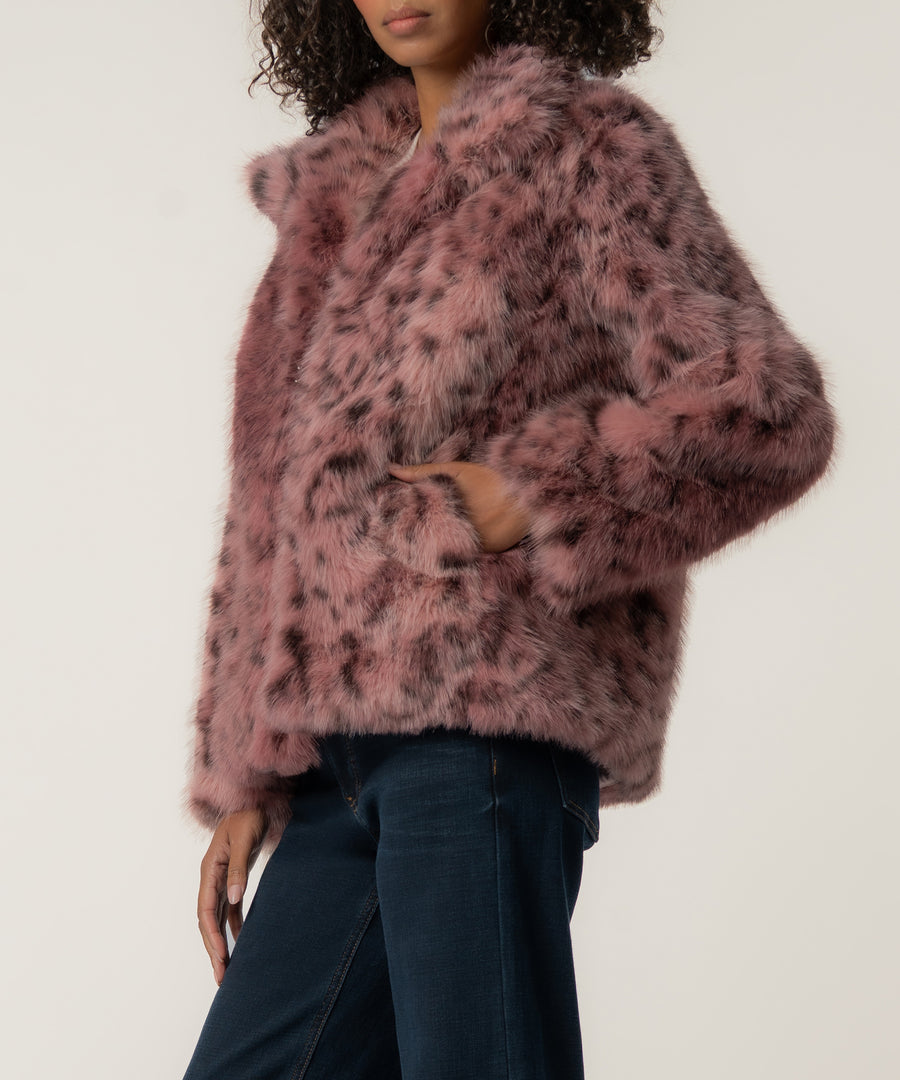 Paris Faux Fur Coat, Exclusive in Rhubarb