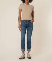 Amy Mid Rise Crop Straight, Petite in Deserving Wash