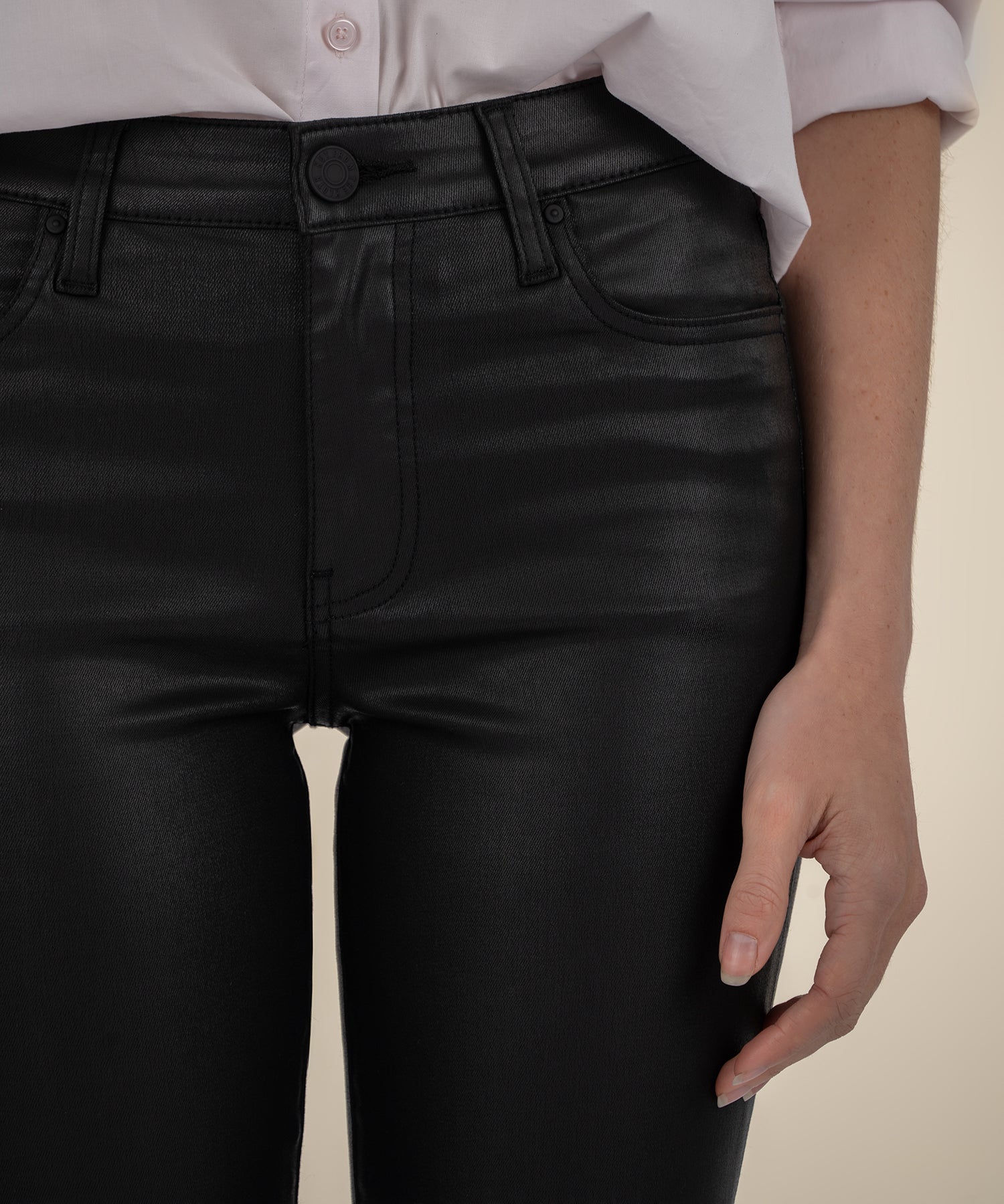 Kelsey Coated High Rise Ankle Flare in Black