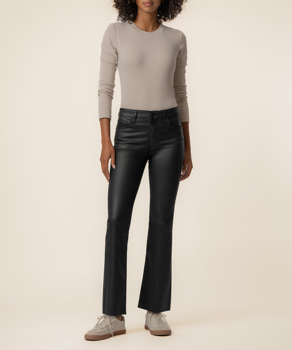 Kelsey Coated High Rise Ankle Flare in Black