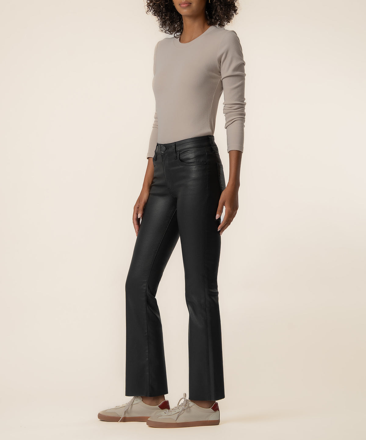 Kelsey Coated High Rise Ankle Flare in Black