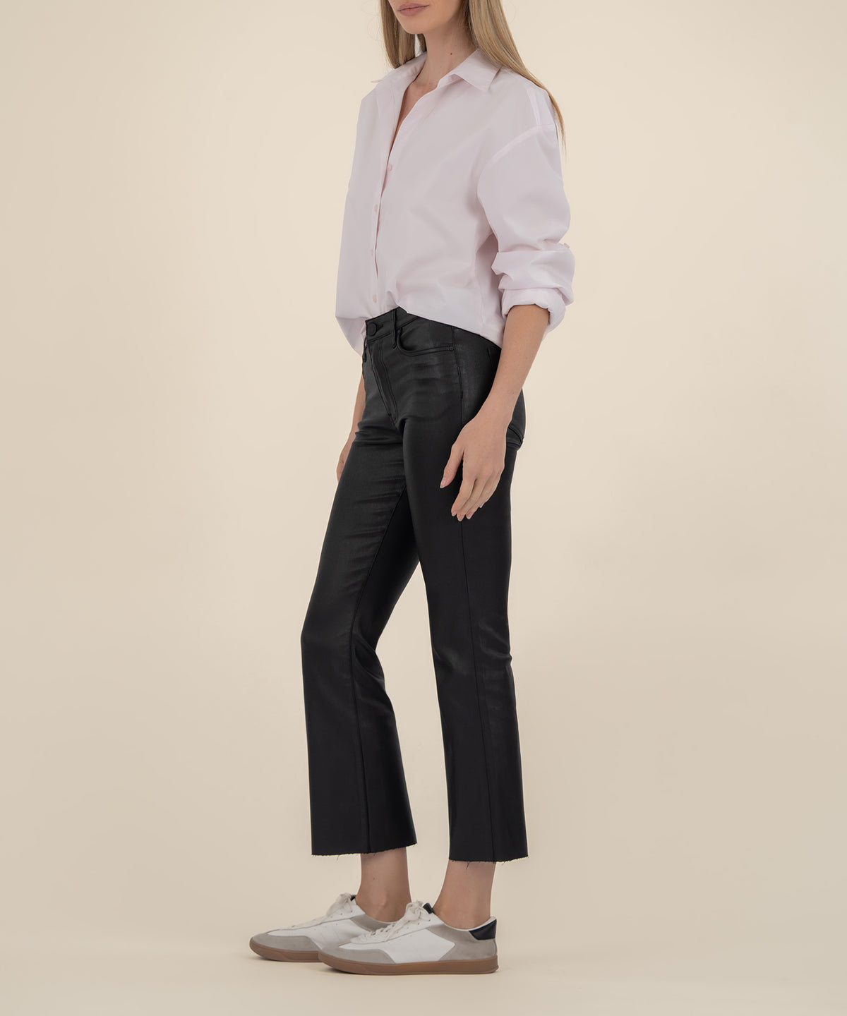 Kelsey Coated High Rise Ankle Flare in Black
