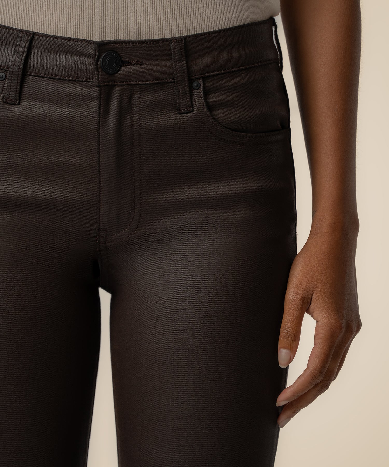 Kelsey Coated High Rise Ankle Flare in Chocolate