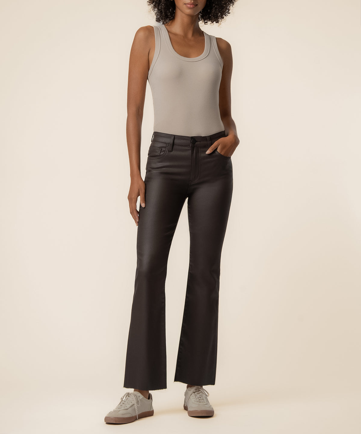 Kelsey Coated High Rise Ankle Flare in Chocolate