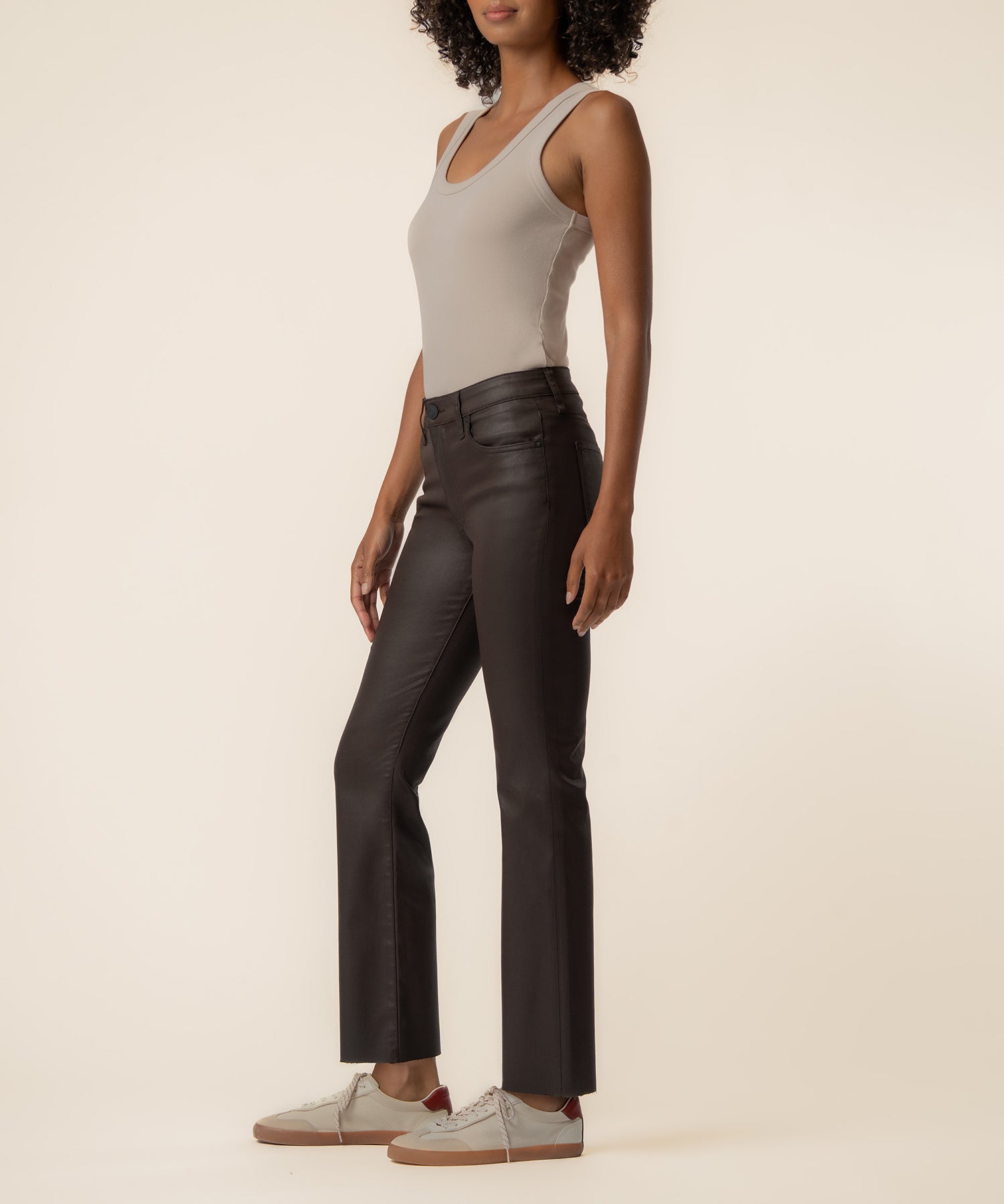 Kelsey Coated High Rise Ankle Flare in Chocolate