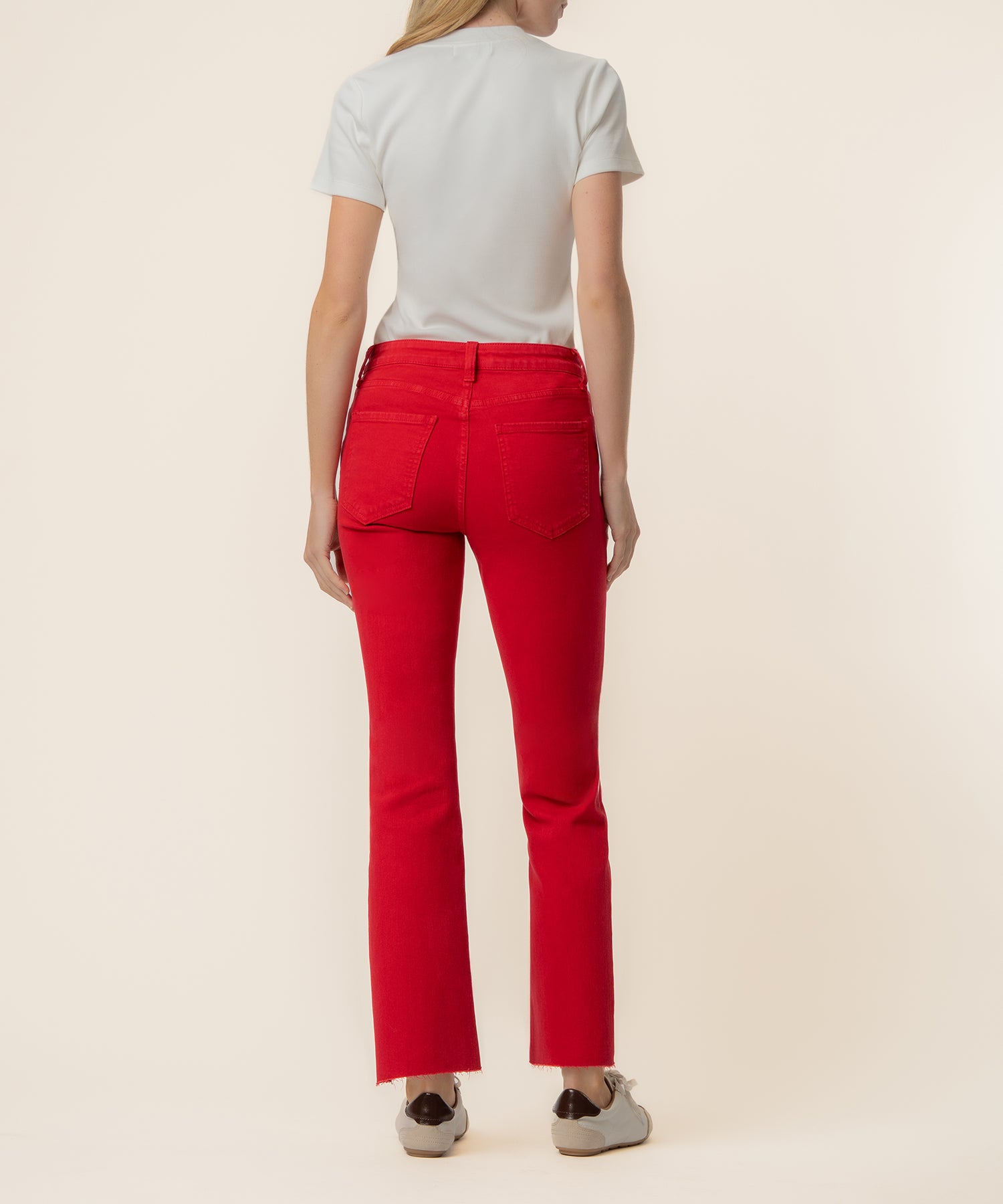 Kelsey High Rise Ankle Flare in Ruby Red