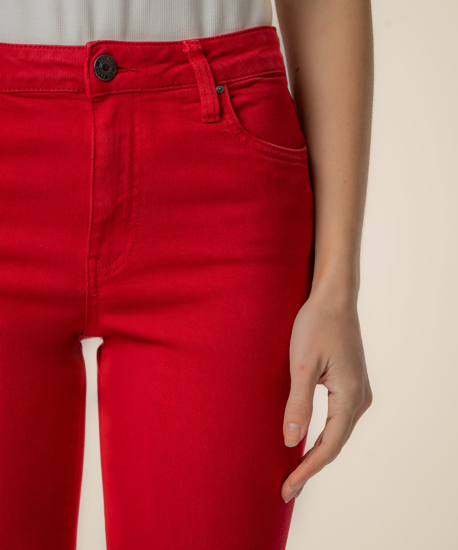 Kelsey High Rise Ankle Flare in Ruby Red