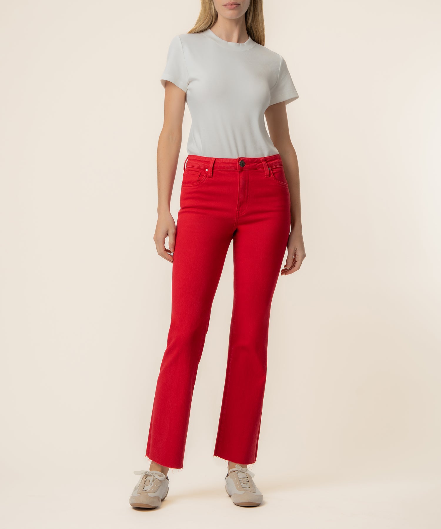 Kelsey High Rise Ankle Flare in Ruby Red