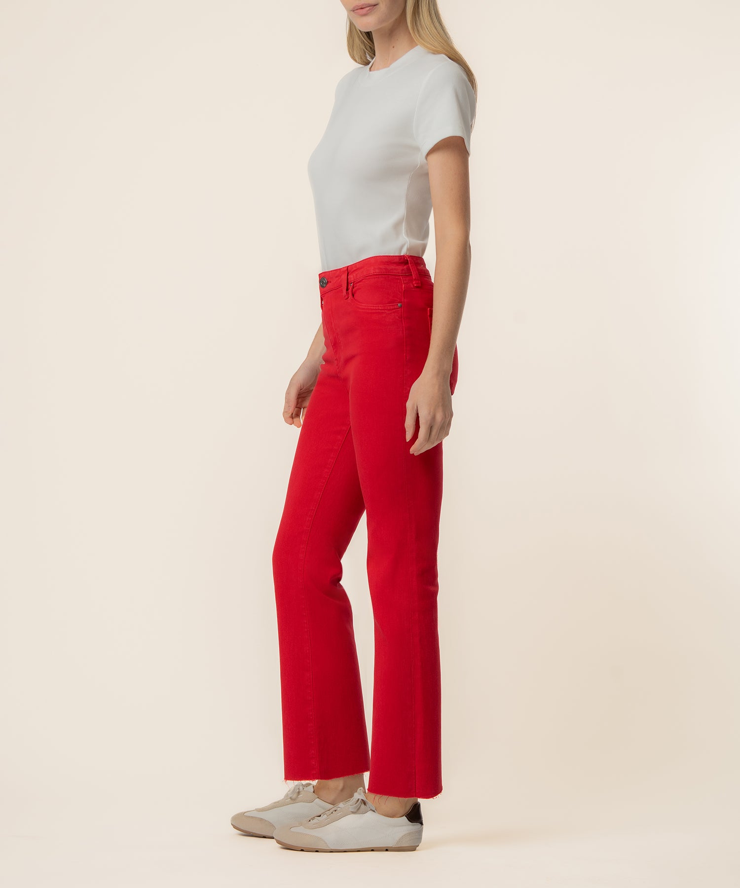 Kelsey High Rise Ankle Flare in Ruby Red