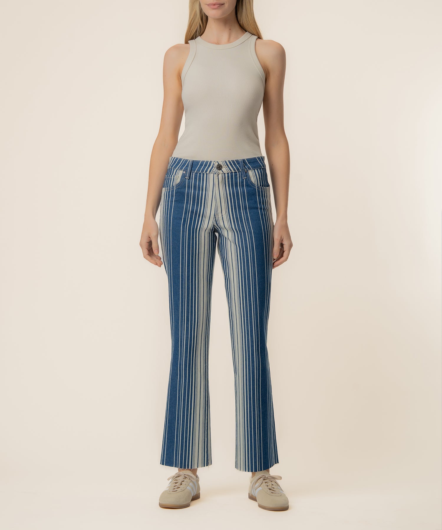 Kelsey Twill High Rise Ankle Flare, Exclusive in Navy/Ivory