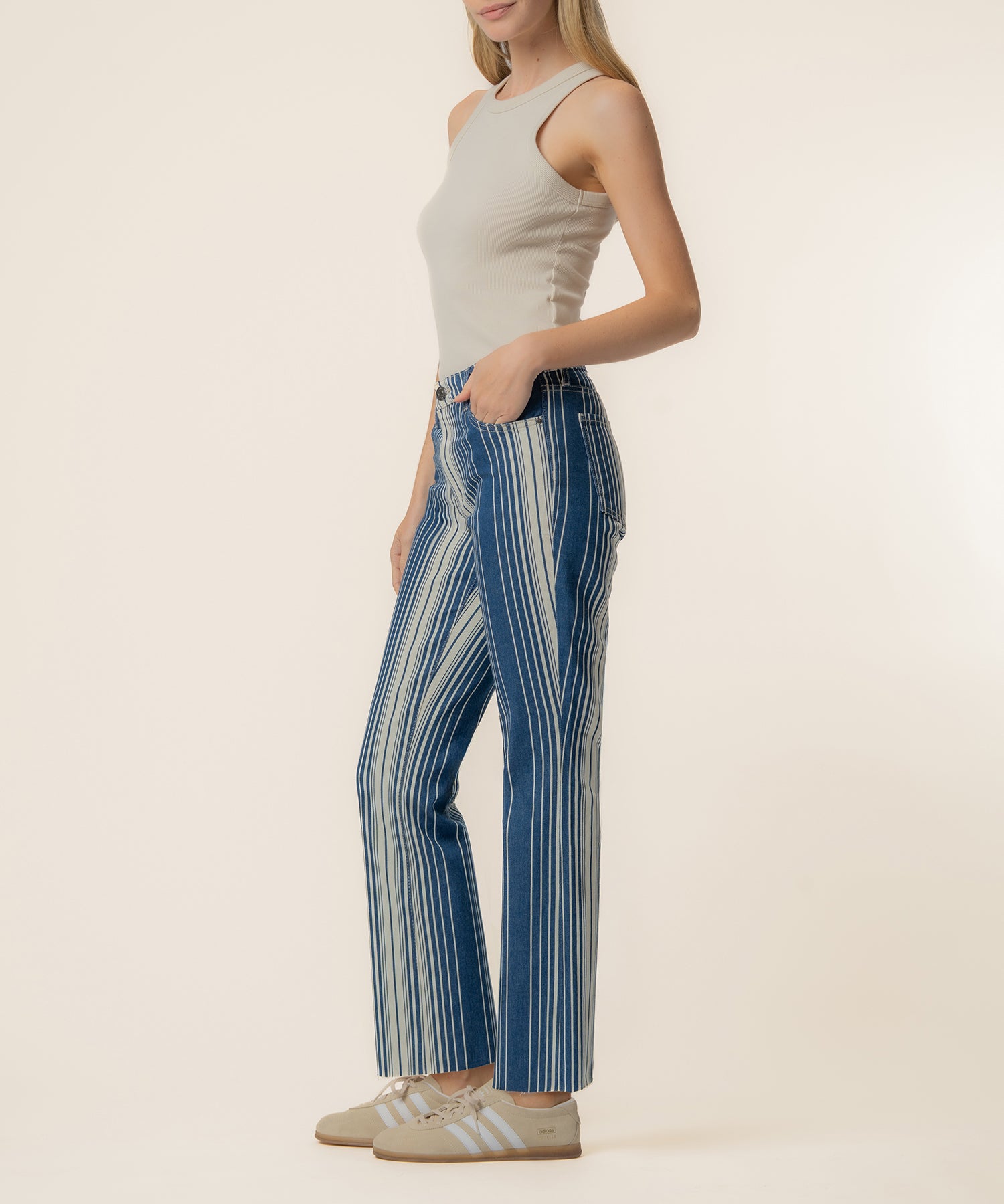 Kelsey Twill High Rise Ankle Flare, Exclusive in Navy/Ivory