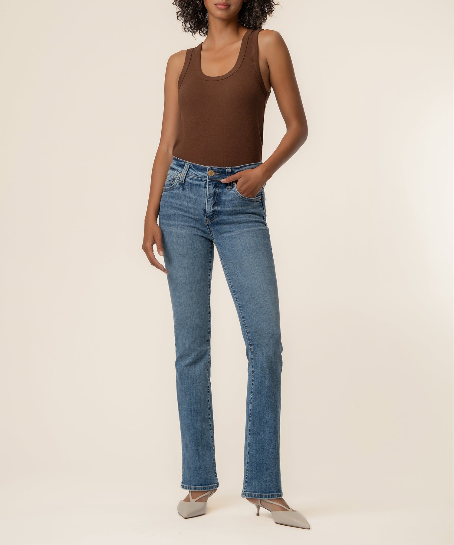 Natalie High Rise Bootcut, Short Inseam in Cracking Wash