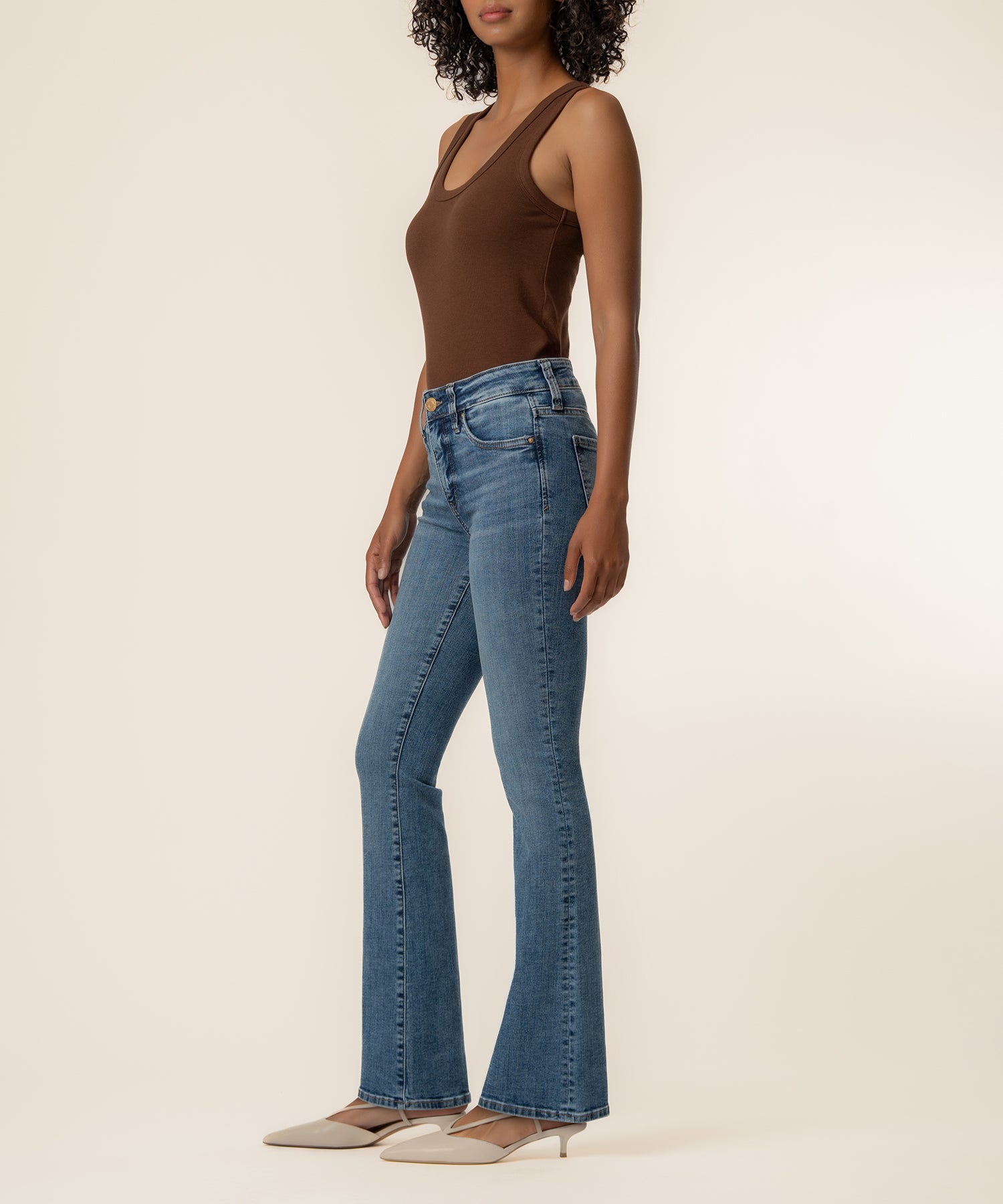 Natalie High Rise Bootcut, Short Inseam in Cracking Wash