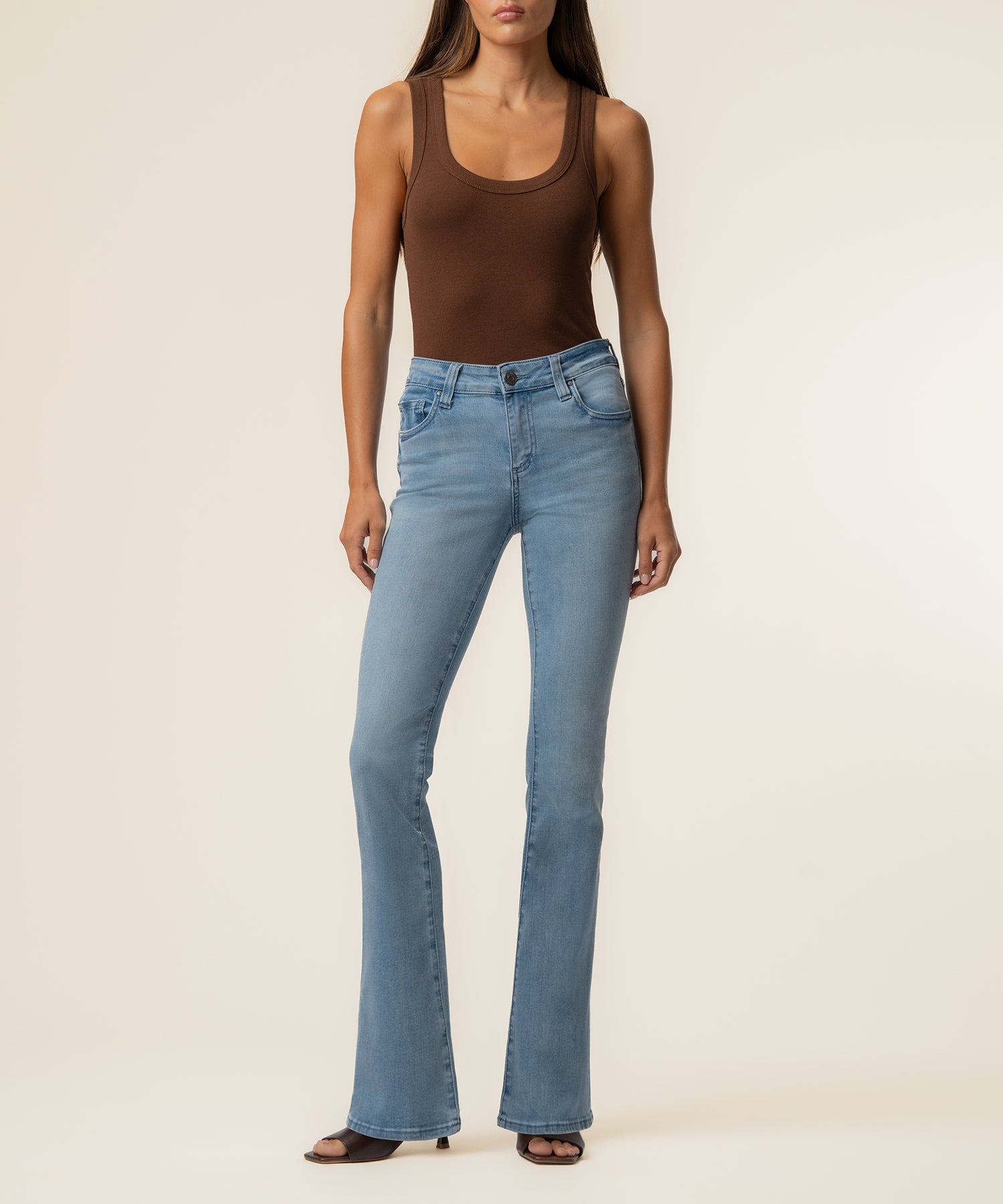 Natalie Mid Rise Flare in Lively Wash