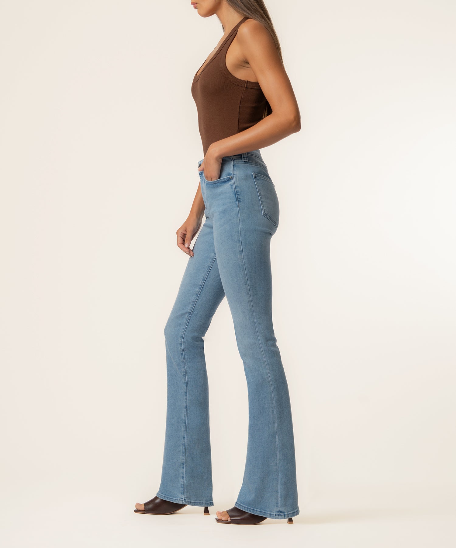 Natalie Mid Rise Flare in Lively Wash