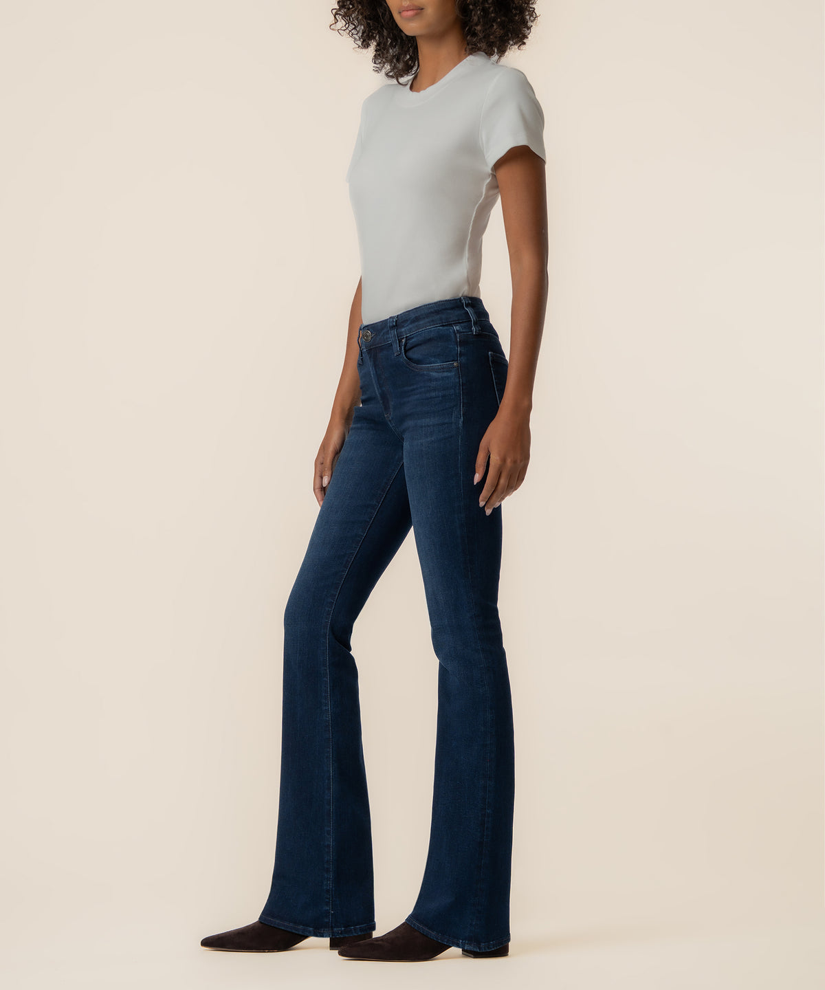 Natalie Mid Rise Flare, Petite in Glamour Wash