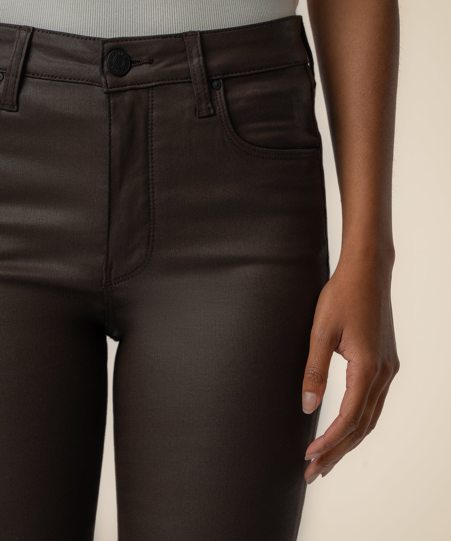 Ana Coated High Rise Flare in Chocolate - Kut from the Kloth