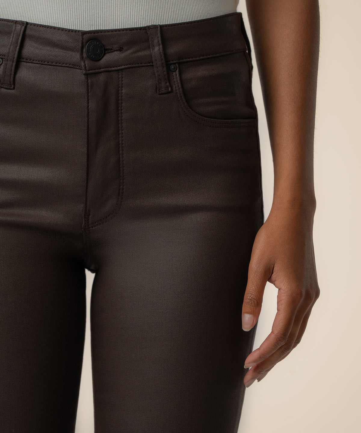 Ana Coated High Rise Flare in Chocolate