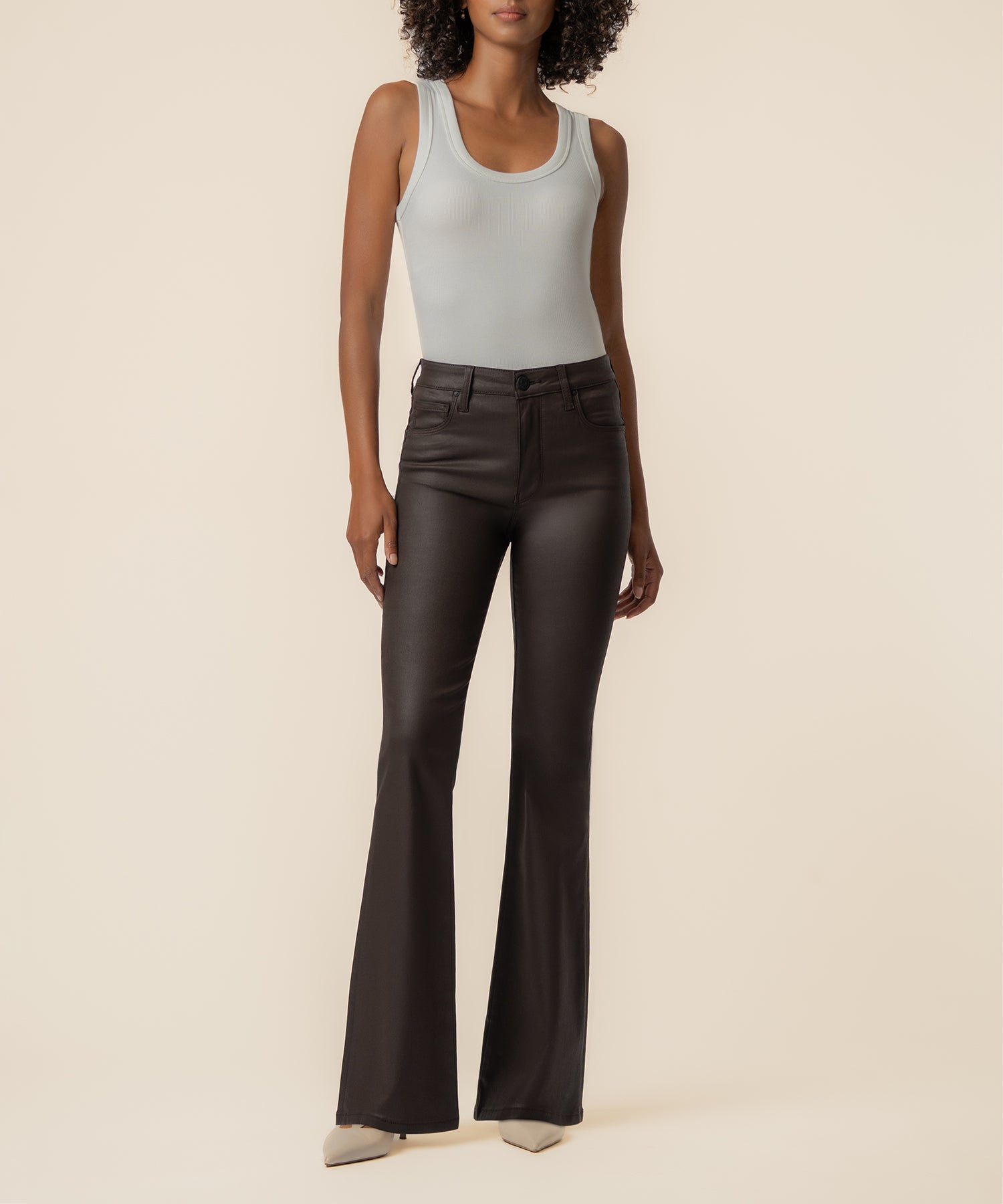 Ana Coated High Rise Flare in Chocolate