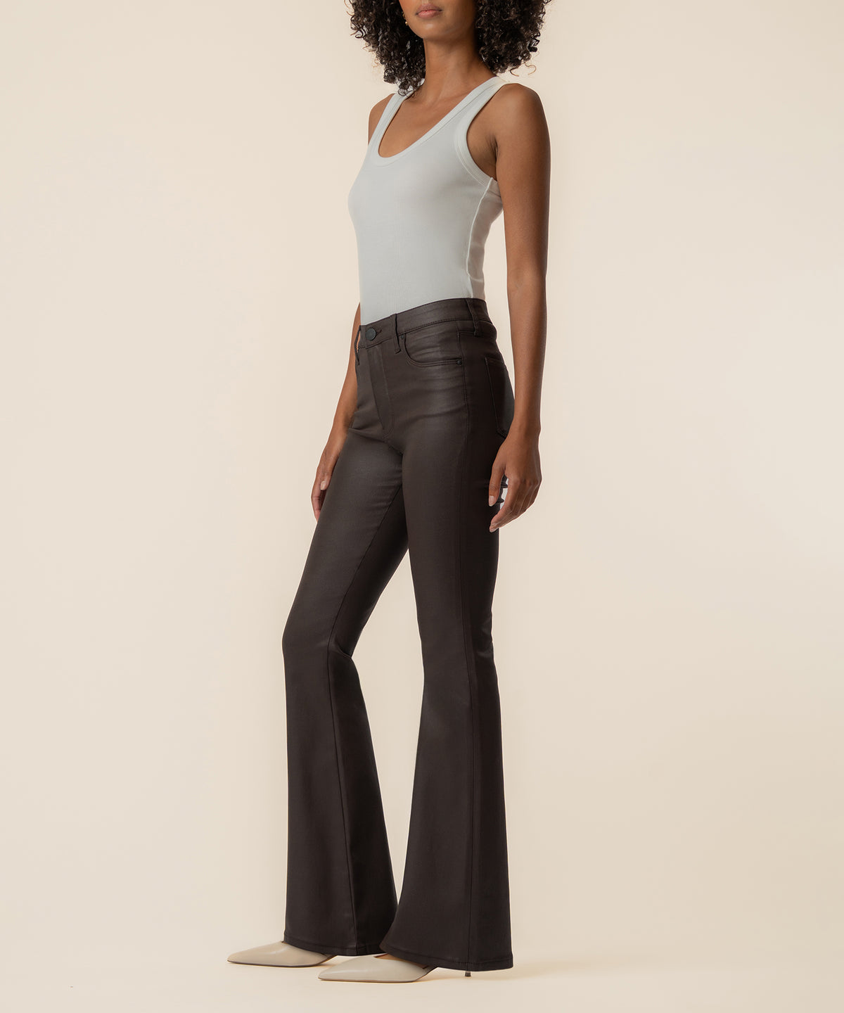 Ana Coated High Rise Flare in Chocolate