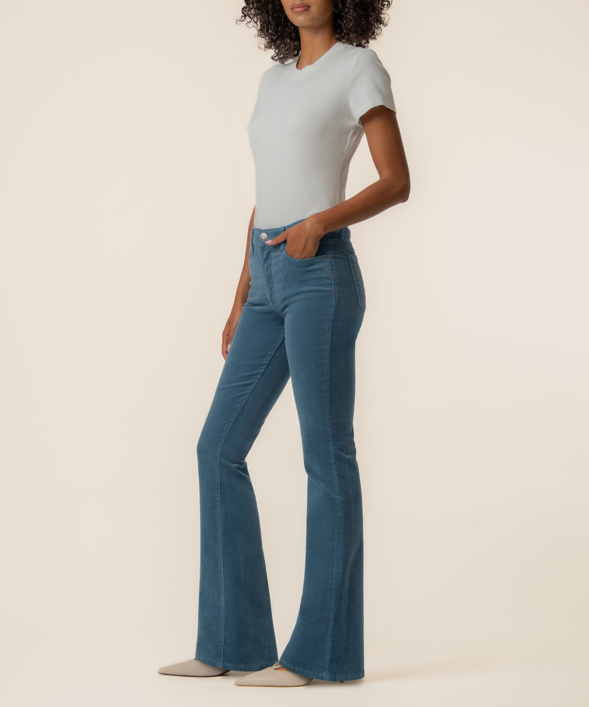 Ana Corduroy High Rise Flare in Elba Blue