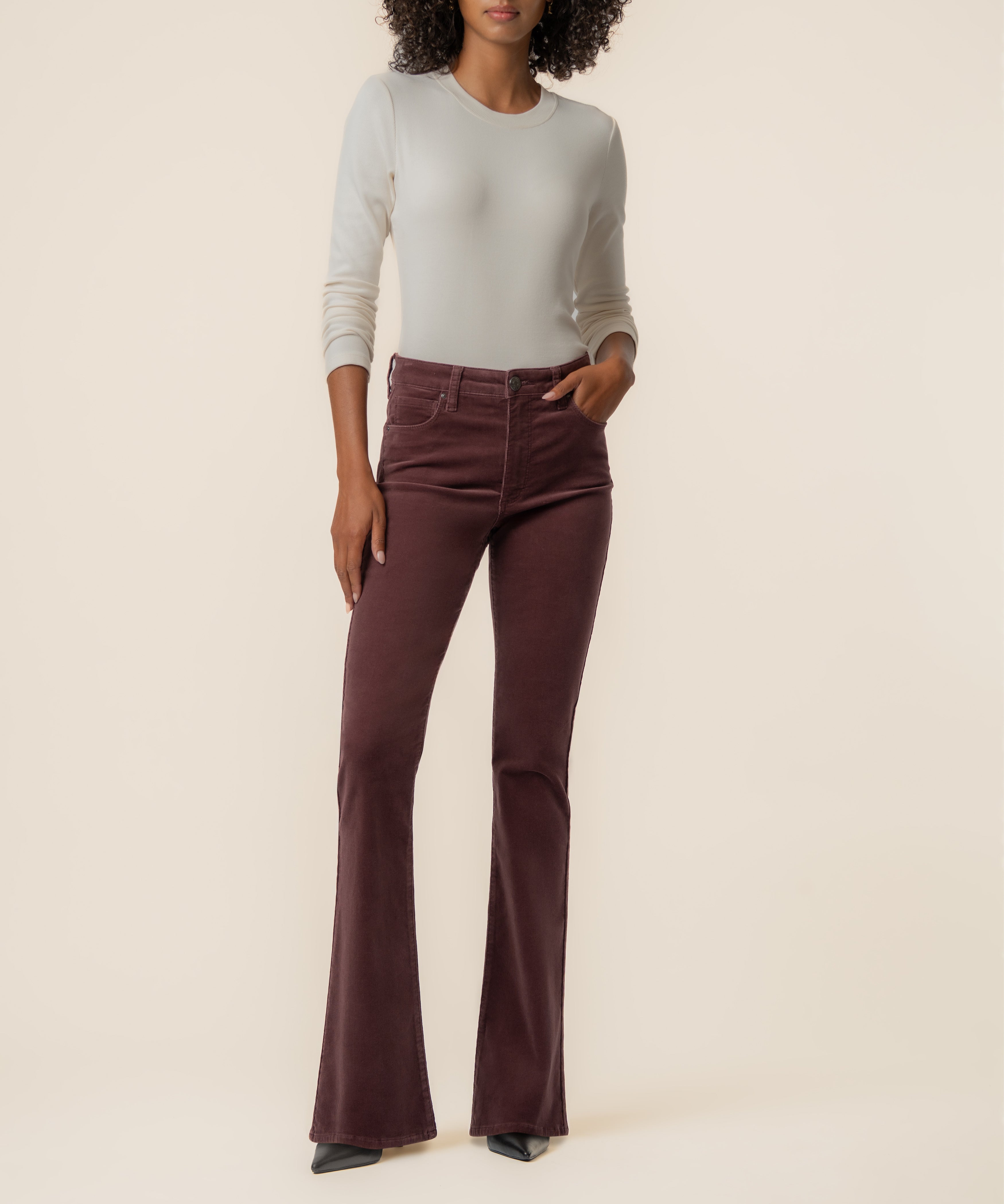Ana Corduroy High Rise Flare in Mauve