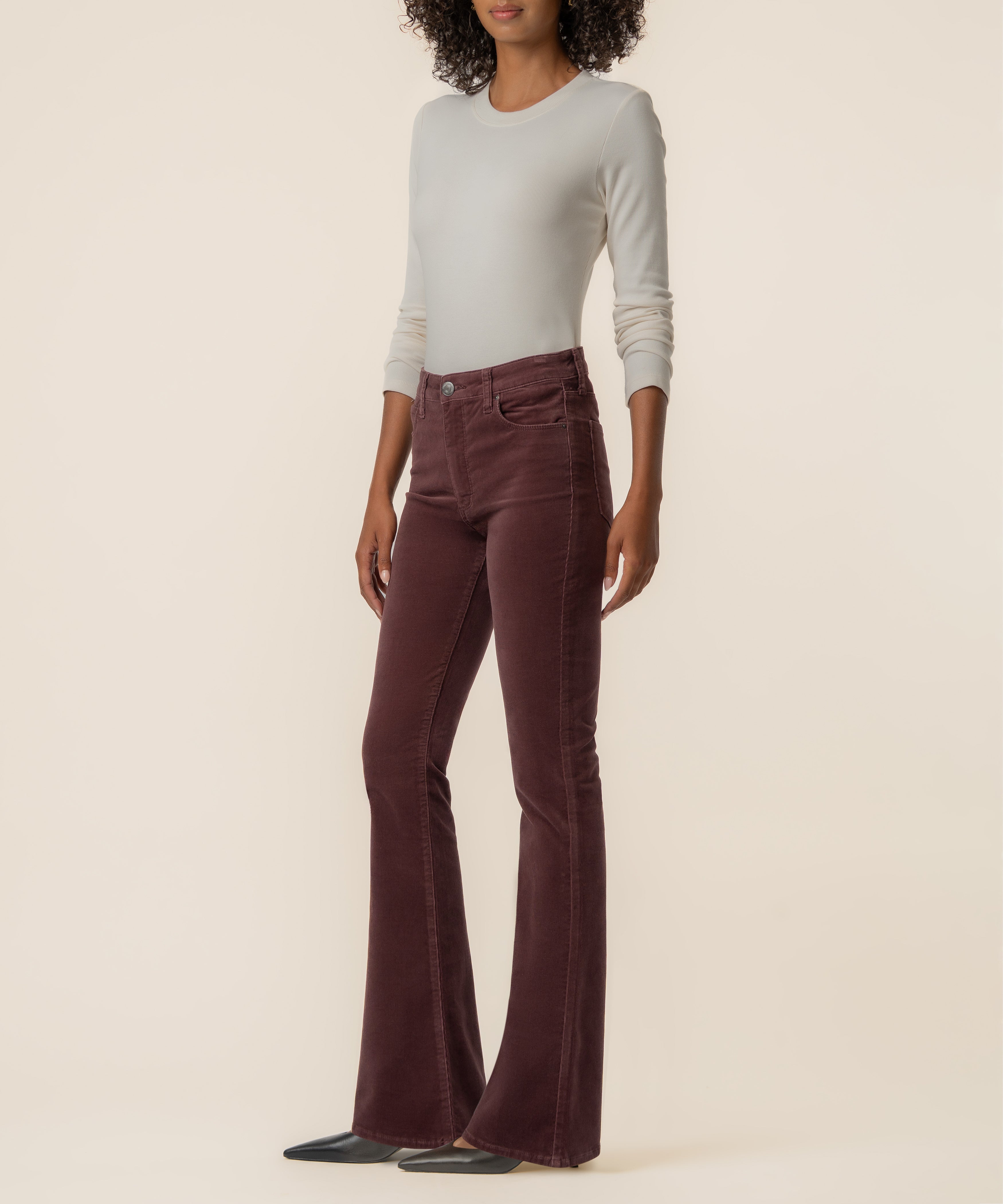 Ana Corduroy High Rise Flare in Mauve