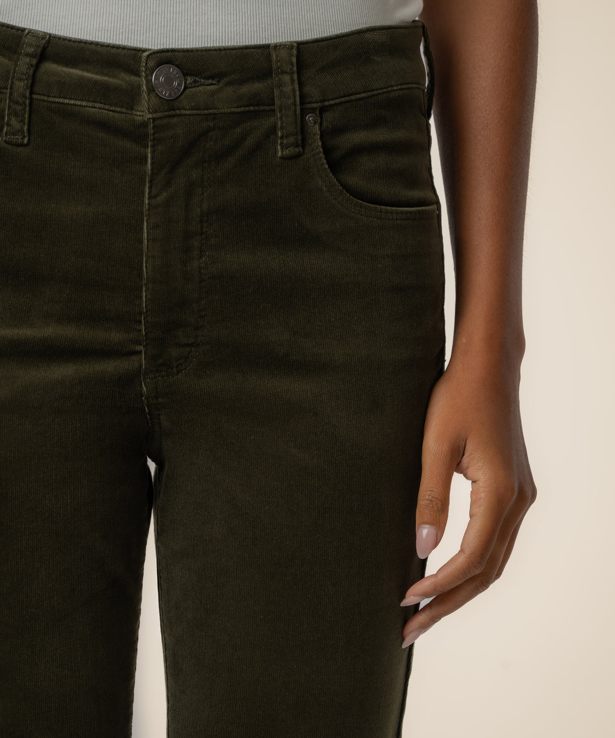 Ana Corduroy High Rise Flare in Olive
