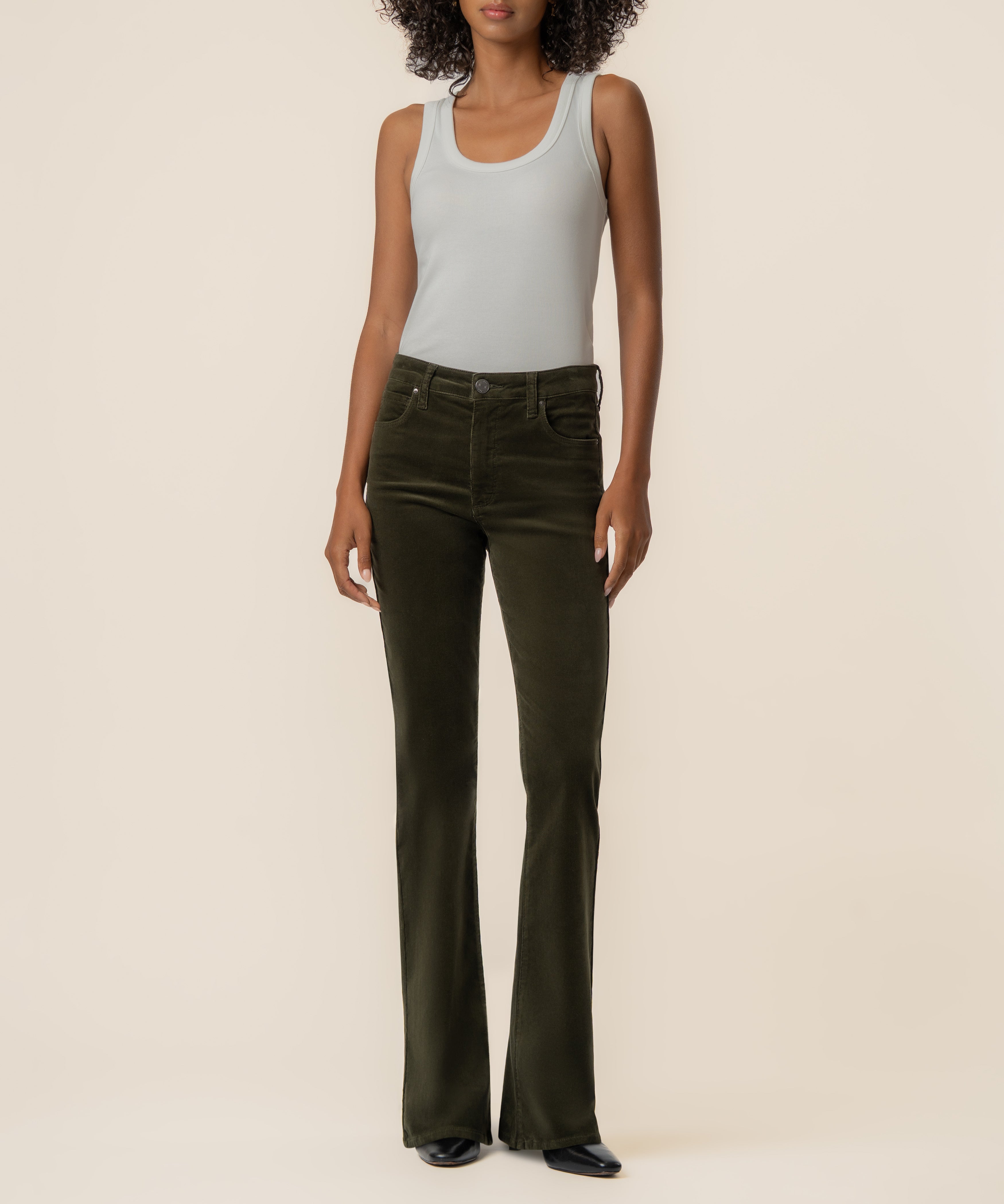 Ana Corduroy High Rise Flare in Olive