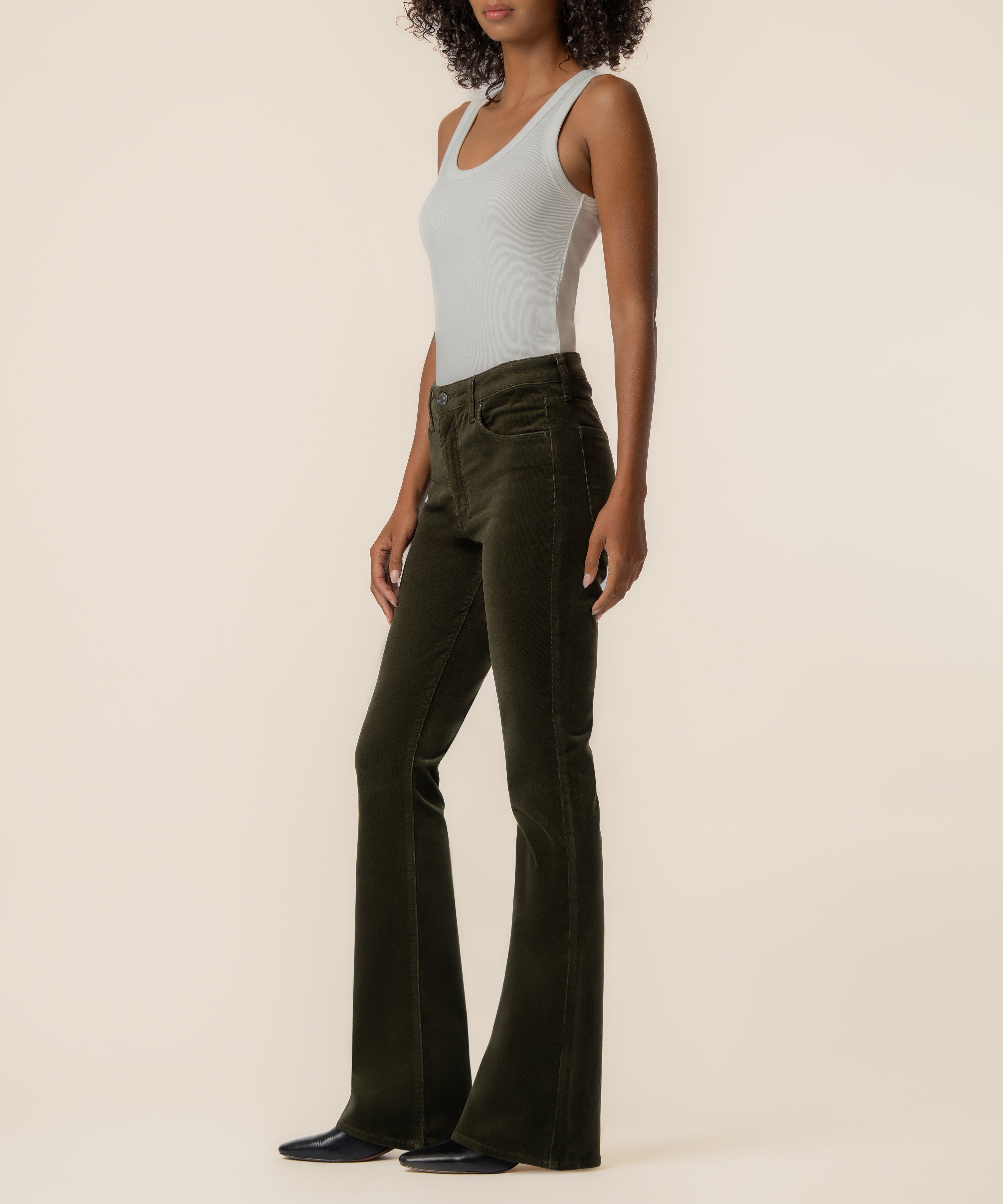 Ana Corduroy High Rise Flare in Olive